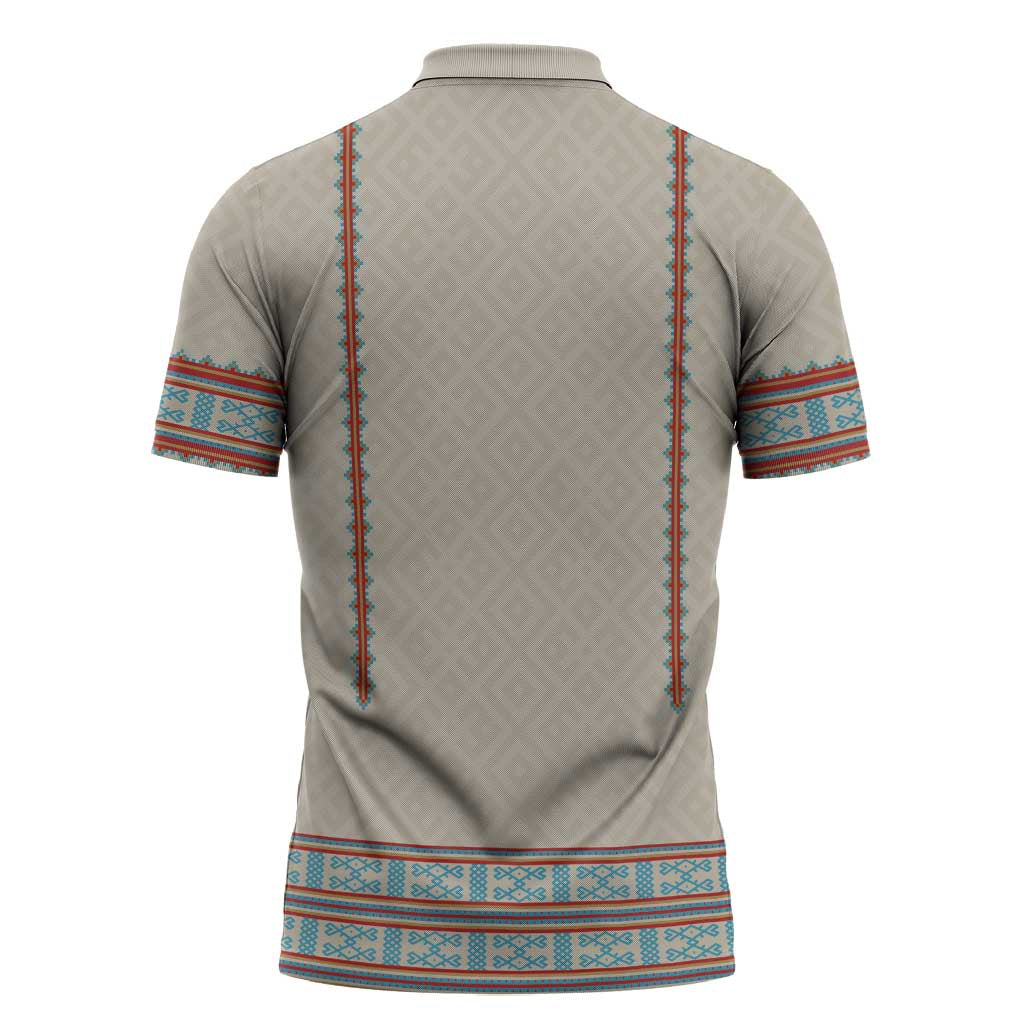 Lithuanian National Costume Zipper Polo Shirt Traditional Folk Pattern - Wonder Print Shop