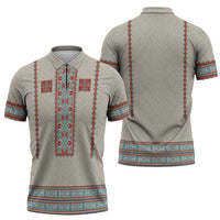 Lithuanian National Costume Zipper Polo Shirt Traditional Folk Pattern - Wonder Print Shop