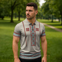 Lithuanian National Costume Zipper Polo Shirt Traditional Folk Pattern - Wonder Print Shop