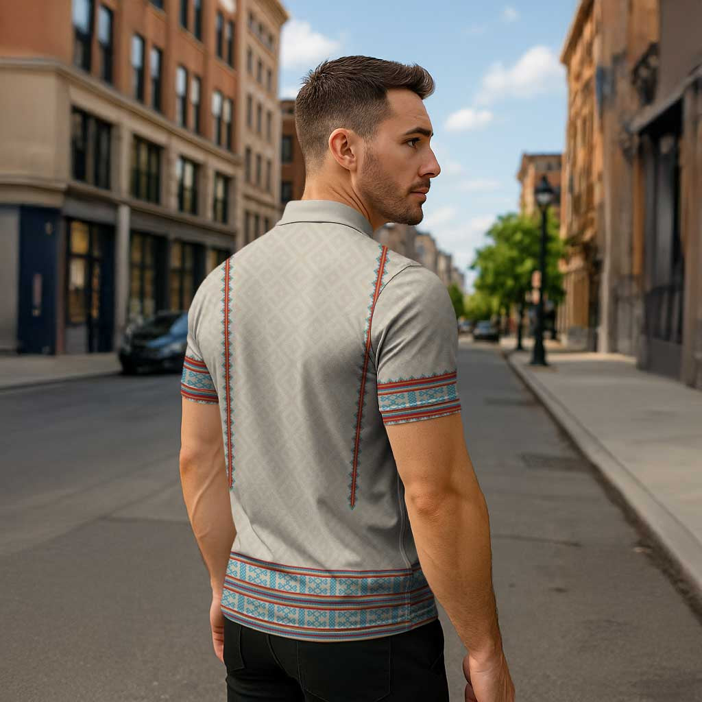 Lithuanian National Costume Zipper Polo Shirt Traditional Folk Pattern - Wonder Print Shop