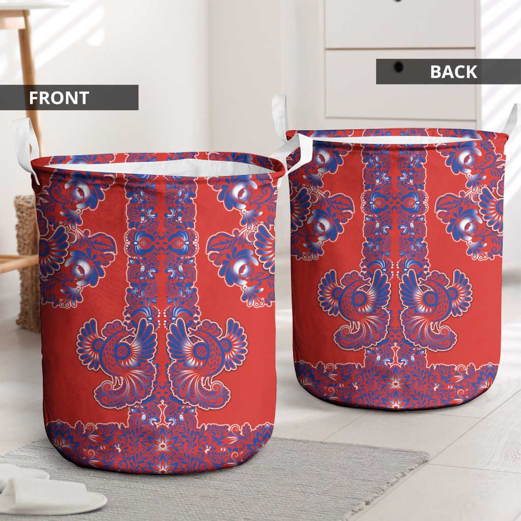 Red Russian National Costume Laundry Basket Rooster Motifs Traditional Folk Pattern - Wonder Print Shop