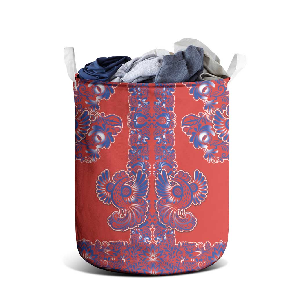 Red Russian National Costume Laundry Basket Rooster Motifs Traditional Folk Pattern - Wonder Print Shop