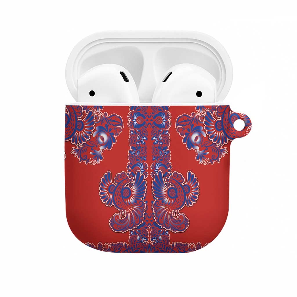 Red Russian National Costume AirPods Case Rooster Motifs Traditional Folk Pattern - Wonder Print Shop