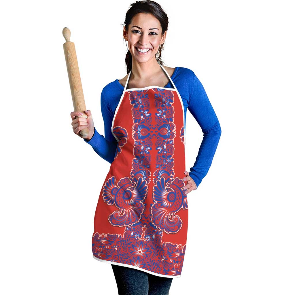 Red Russian National Costume Apron Rooster Motifs Traditional Folk Pattern - Wonder Print Shop
