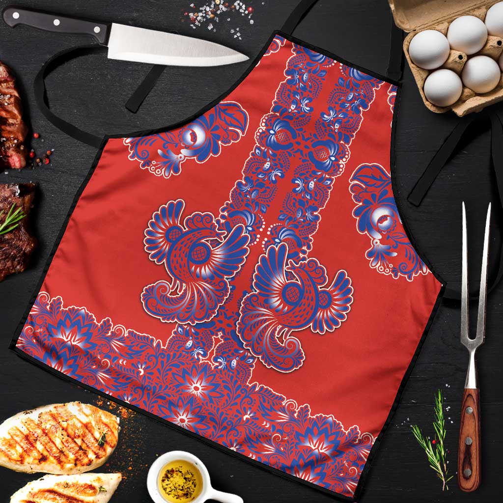 Red Russian National Costume Apron Rooster Motifs Traditional Folk Pattern - Wonder Print Shop