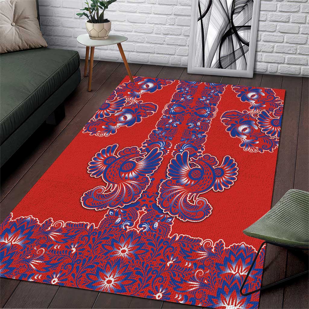 Red Russian National Costume Area Rug Rooster Motifs Traditional Folk Pattern - Wonder Print Shop
