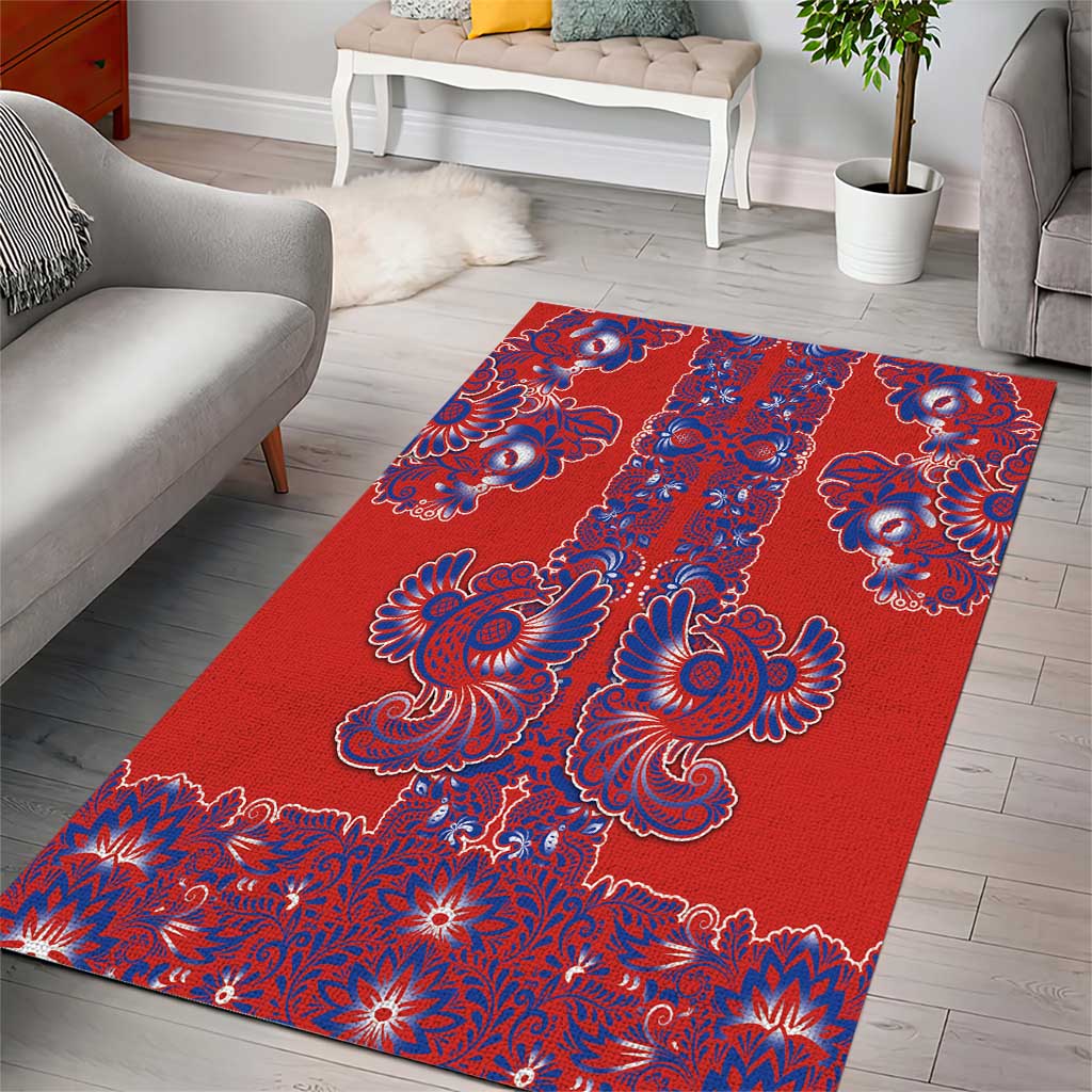 Red Russian National Costume Area Rug Rooster Motifs Traditional Folk Pattern - Wonder Print Shop