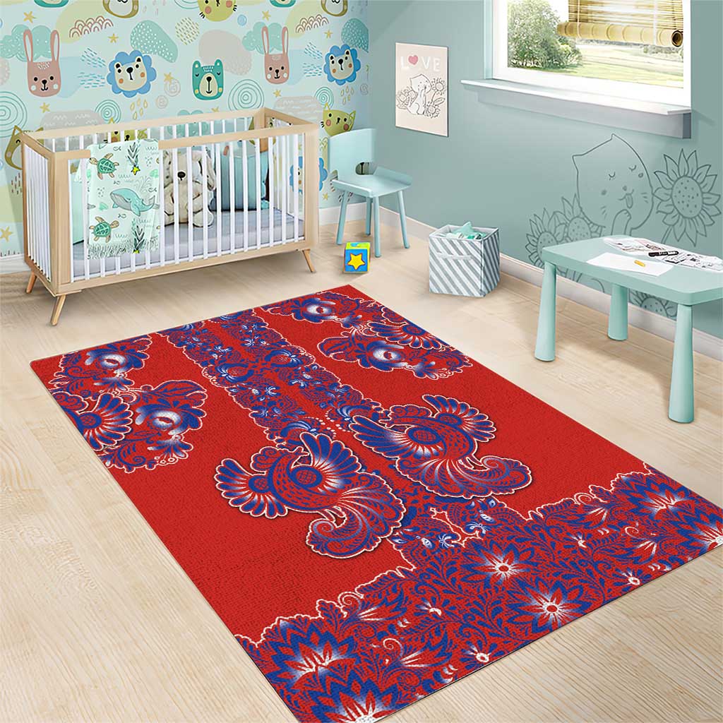 Red Russian National Costume Area Rug Rooster Motifs Traditional Folk Pattern - Wonder Print Shop