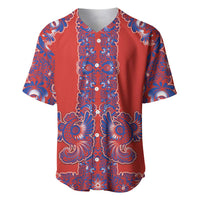 Red Russian National Costume Baseball Jersey Rooster Motifs Traditional Folk Pattern - Wonder Print Shop