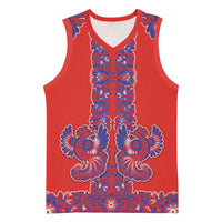 Red Russian National Costume Basketball Jersey Rooster Motifs Traditional Folk Pattern - Wonder Print Shop