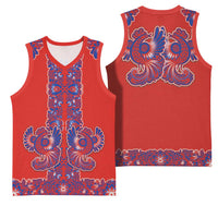 Red Russian National Costume Basketball Jersey Rooster Motifs Traditional Folk Pattern - Wonder Print Shop