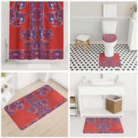 Red Russian National Costume Bathroom Set Rooster Motifs Traditional Folk Pattern - Wonder Print Shop