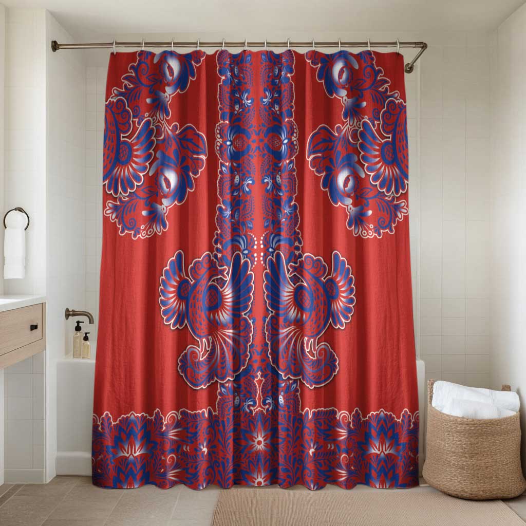 Red Russian National Costume Bathroom Set Rooster Motifs Traditional Folk Pattern - Wonder Print Shop