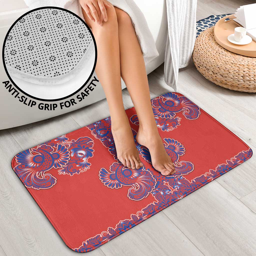 Red Russian National Costume Bathroom Set Rooster Motifs Traditional Folk Pattern - Wonder Print Shop