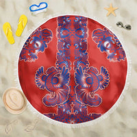 Red Russian National Costume Beach Blanket Rooster Motifs Traditional Folk Pattern - Wonder Print Shop
