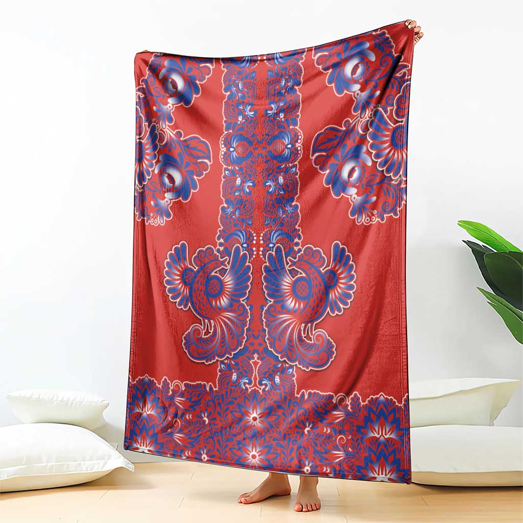 Red Russian National Costume Blanket Rooster Motifs Traditional Folk Pattern - Wonder Print Shop
