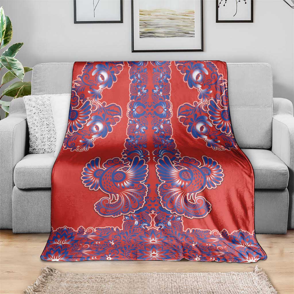 Red Russian National Costume Blanket Rooster Motifs Traditional Folk Pattern - Wonder Print Shop
