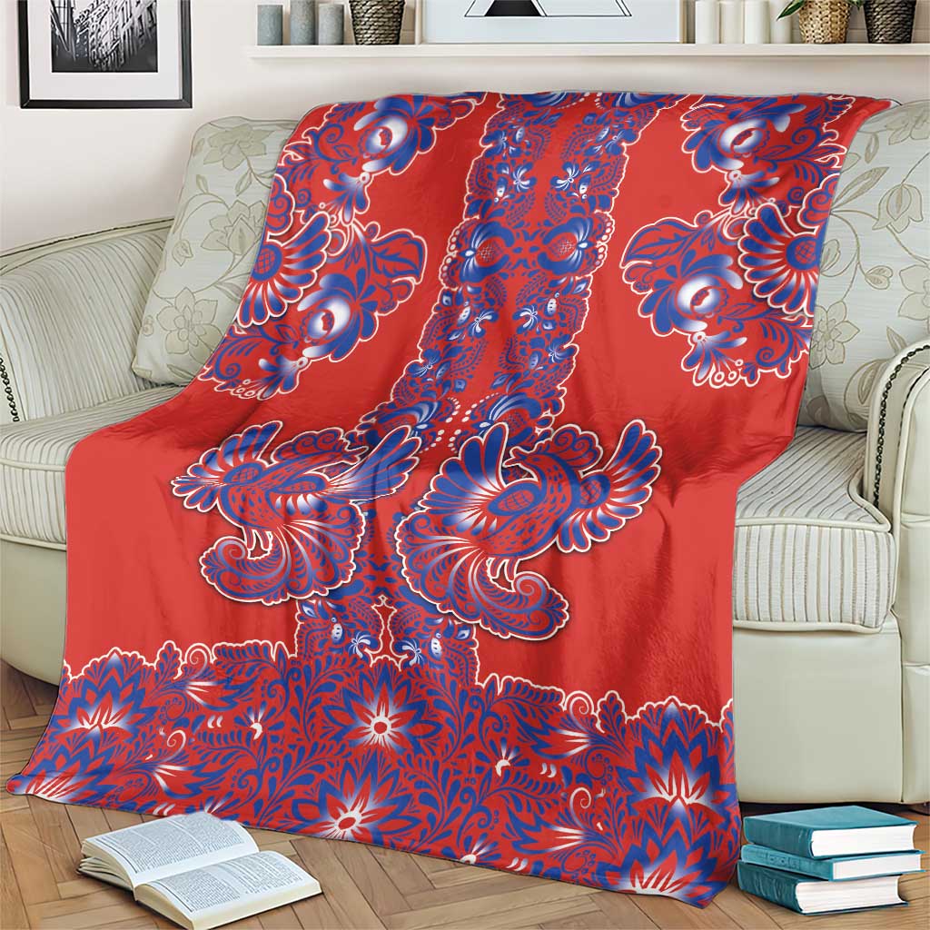 Red Russian National Costume Blanket Rooster Motifs Traditional Folk Pattern - Wonder Print Shop