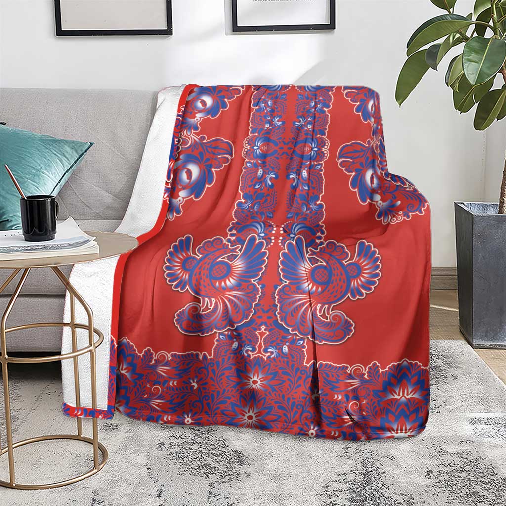 Red Russian National Costume Blanket Rooster Motifs Traditional Folk Pattern - Wonder Print Shop