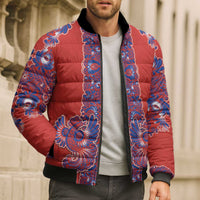 Red Russian National Costume Bomber Puffer Jacket Rooster Motifs Traditional Folk Pattern - Wonder Print Shop