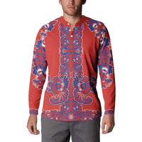 Red Russian National Costume Button Sweatshirt Rooster Motifs Traditional Folk Pattern - Wonder Print Shop
