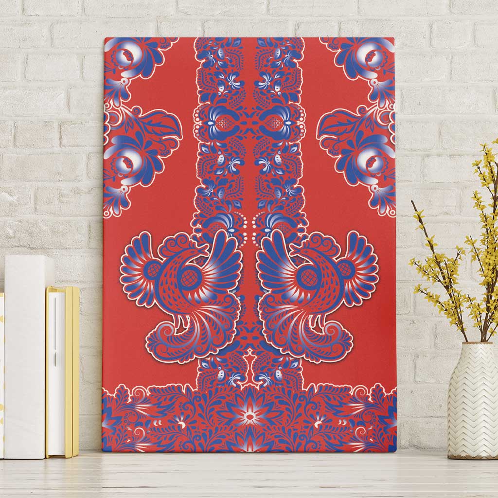 Red Russian National Costume Canvas Wall Art Rooster Motifs Traditional Folk Pattern - Wonder Print Shop