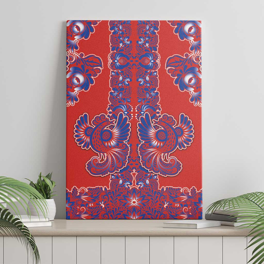 Red Russian National Costume Canvas Wall Art Rooster Motifs Traditional Folk Pattern - Wonder Print Shop