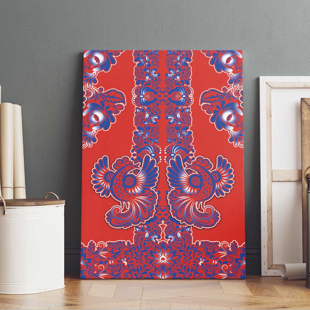Red Russian National Costume Canvas Wall Art Rooster Motifs Traditional Folk Pattern - Wonder Print Shop