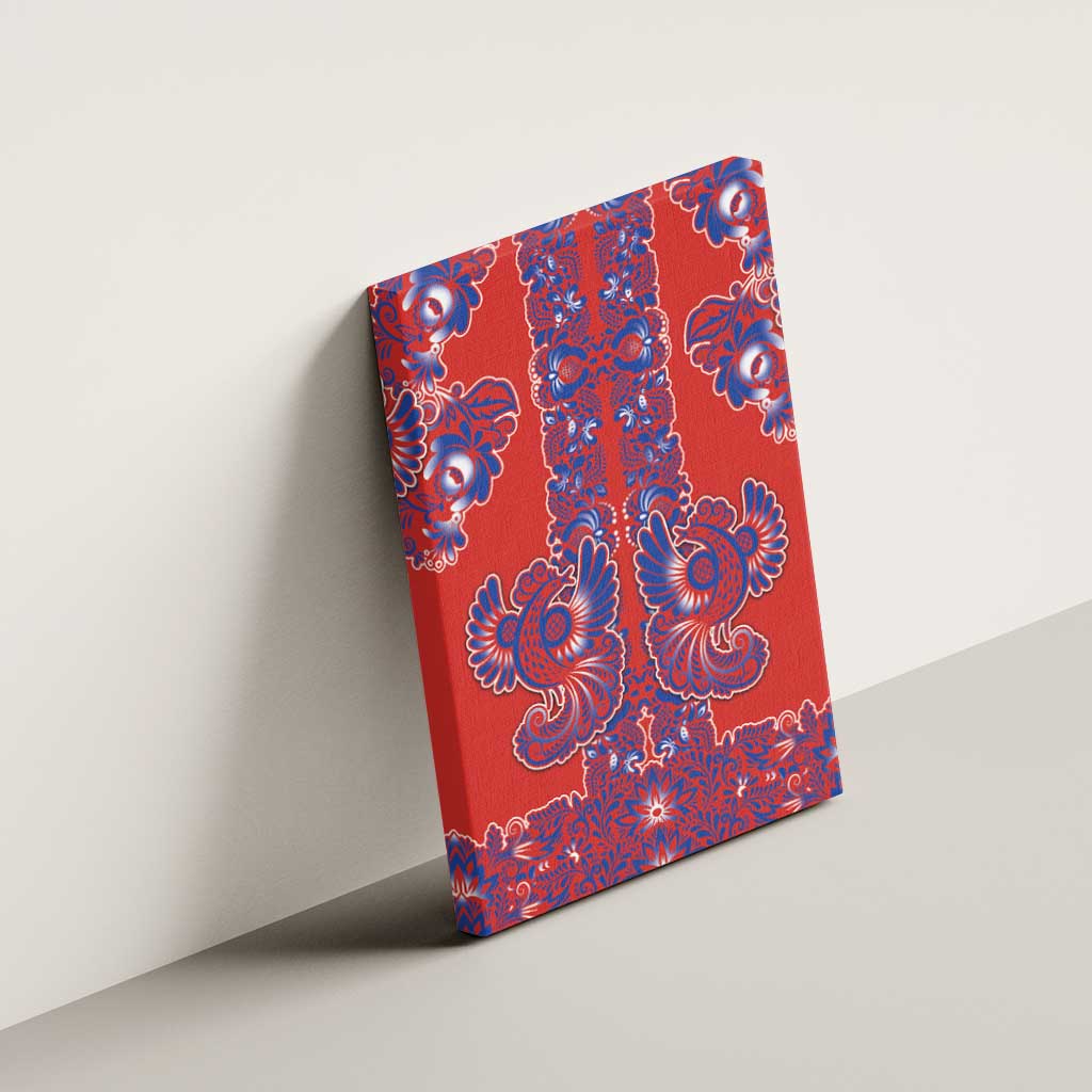 Red Russian National Costume Canvas Wall Art Rooster Motifs Traditional Folk Pattern - Wonder Print Shop