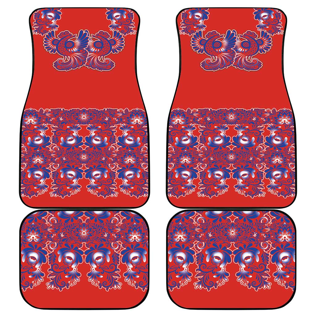 Red Russian National Costume Car Mats Rooster Motifs Traditional Folk Pattern - Wonder Print Shop