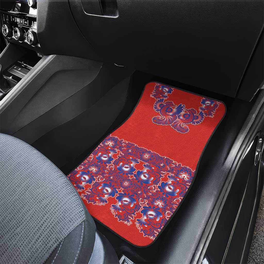 Red Russian National Costume Car Mats Rooster Motifs Traditional Folk Pattern - Wonder Print Shop