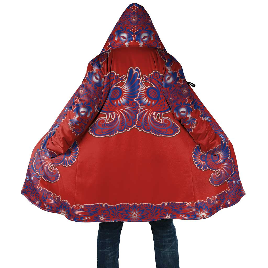 Red Russian National Costume Cloak Rooster Motifs Traditional Folk Pattern - Wonder Print Shop