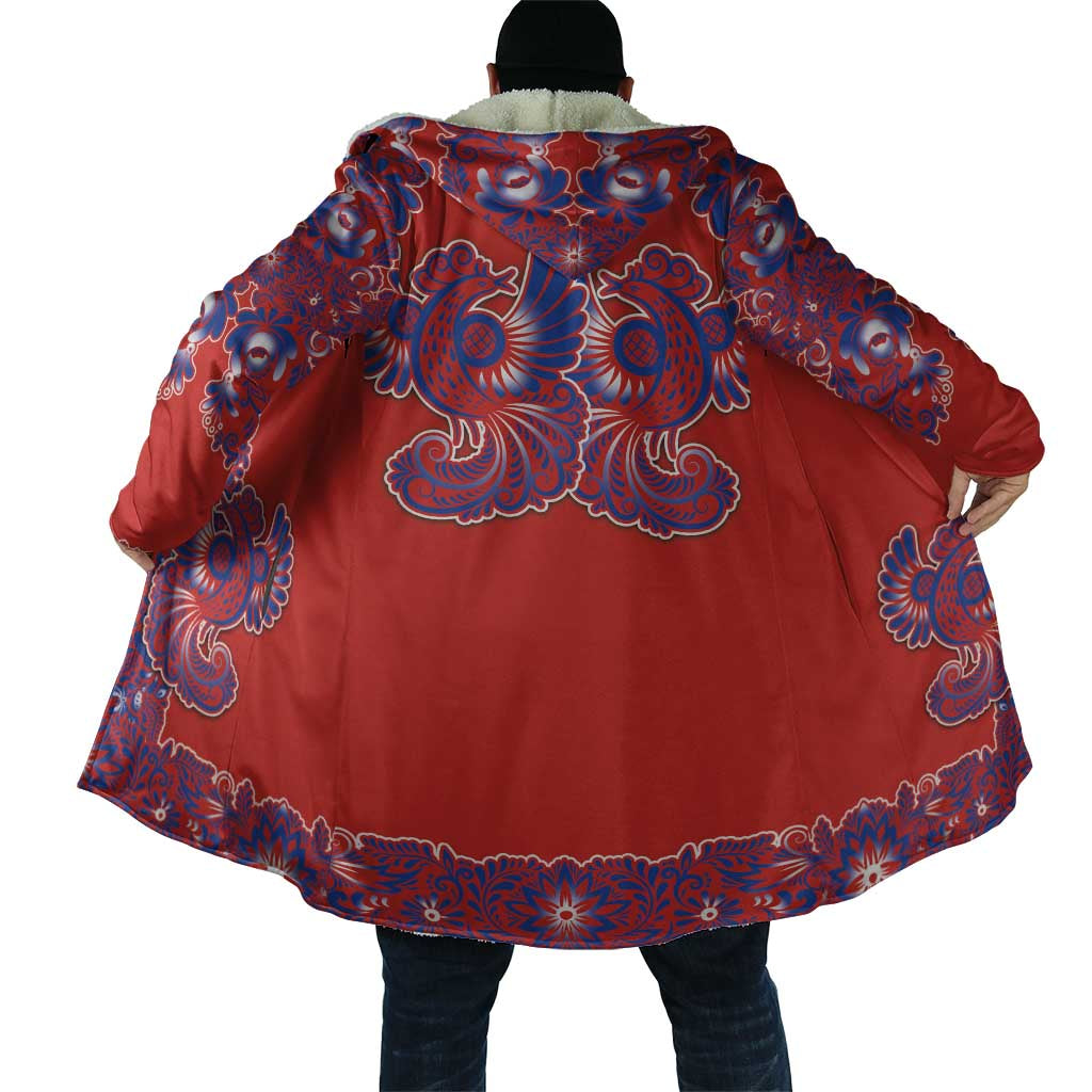 Red Russian National Costume Cloak Rooster Motifs Traditional Folk Pattern - Wonder Print Shop