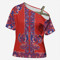 Red Russian National Costume Cross Shoulder Shirt Rooster Motifs Traditional Folk Pattern - Wonder Print Shop