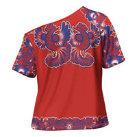 Red Russian National Costume Cross Shoulder Shirt Rooster Motifs Traditional Folk Pattern - Wonder Print Shop