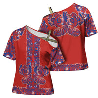 Red Russian National Costume Cross Shoulder Shirt Rooster Motifs Traditional Folk Pattern - Wonder Print Shop
