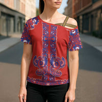 Red Russian National Costume Cross Shoulder Shirt Rooster Motifs Traditional Folk Pattern - Wonder Print Shop