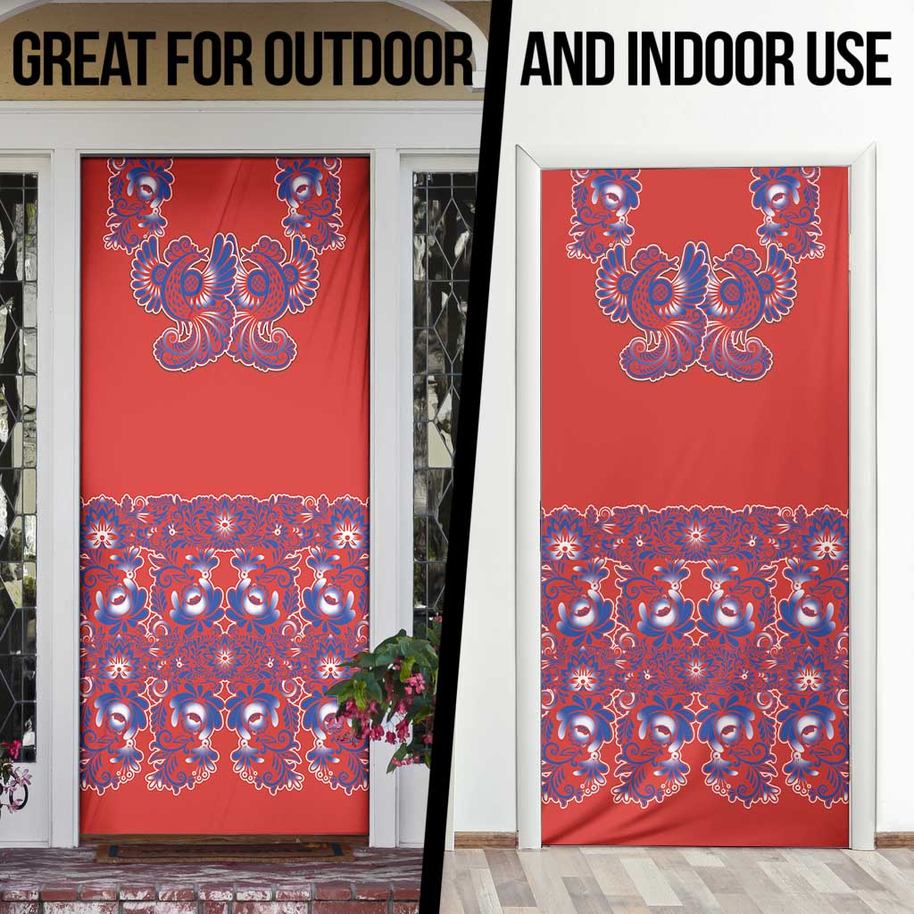 Red Russian National Costume Door Cover Rooster Motifs Traditional Folk Pattern - Wonder Print Shop