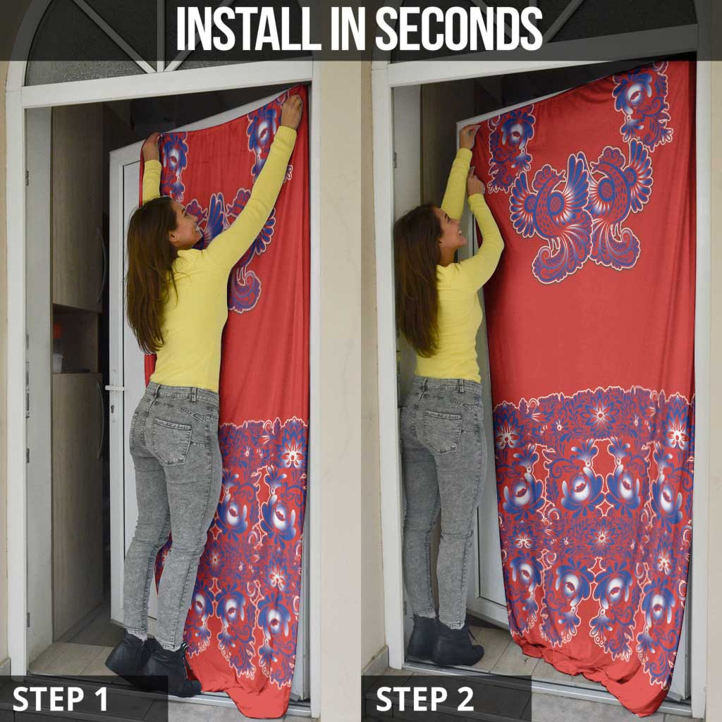 Red Russian National Costume Door Cover Rooster Motifs Traditional Folk Pattern - Wonder Print Shop