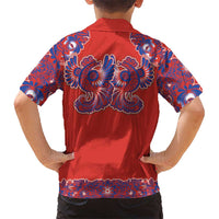 Red Russian National Costume Family Matching Off The Shoulder Long Sleeve Dress and Hawaiian Shirt Rooster Motifs Traditional Folk Pattern - Wonder Print Shop
