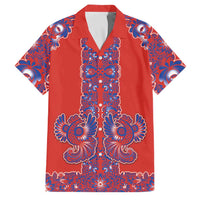Red Russian National Costume Family Matching Off The Shoulder Long Sleeve Dress and Hawaiian Shirt Rooster Motifs Traditional Folk Pattern - Wonder Print Shop