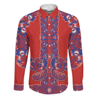 Red Russian National Costume Family Matching Off The Shoulder Long Sleeve Dress and Hawaiian Shirt Rooster Motifs Traditional Folk Pattern - Wonder Print Shop