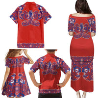 Red Russian National Costume Family Matching Puletasi and Hawaiian Shirt Rooster Motifs Traditional Folk Pattern - Wonder Print Shop