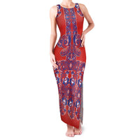 Red Russian National Costume Family Matching Tank Maxi Dress and Hawaiian Shirt Rooster Motifs Traditional Folk Pattern - Wonder Print Shop