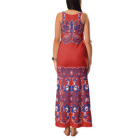 Red Russian National Costume Family Matching Tank Maxi Dress and Hawaiian Shirt Rooster Motifs Traditional Folk Pattern - Wonder Print Shop