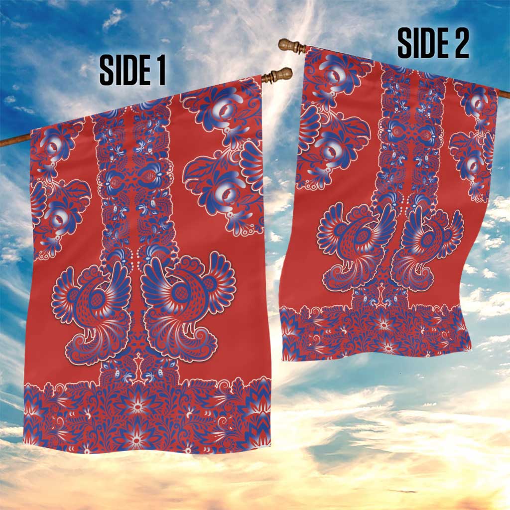 Red Russian National Costume Garden Flag Rooster Motifs Traditional Folk Pattern - Wonder Print Shop