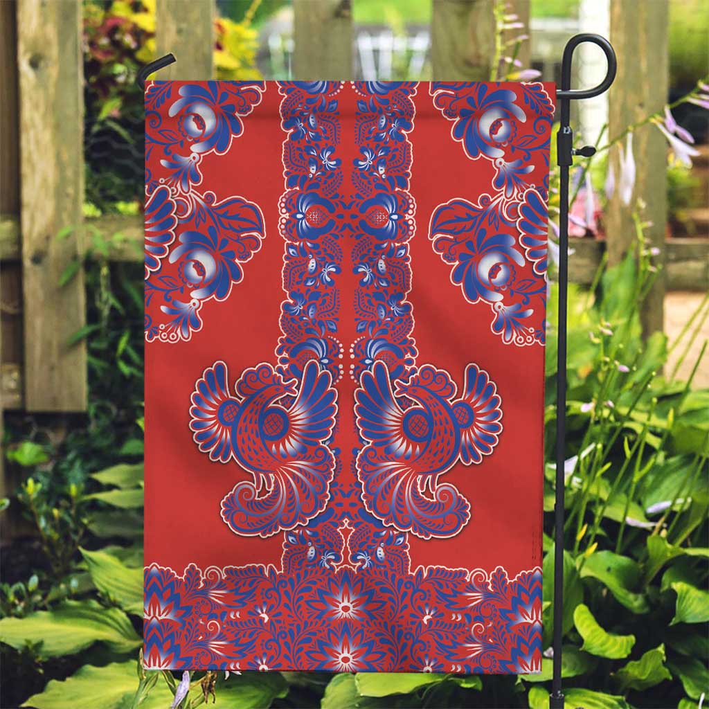 Red Russian National Costume Garden Flag Rooster Motifs Traditional Folk Pattern - Wonder Print Shop