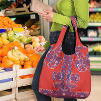 Red Russian National Costume Grocery Bag Rooster Motifs Traditional Folk Pattern - Wonder Print Shop