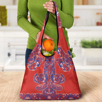 Red Russian National Costume Grocery Bag Rooster Motifs Traditional Folk Pattern - Wonder Print Shop
