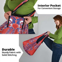 Red Russian National Costume Grocery Bag Rooster Motifs Traditional Folk Pattern - Wonder Print Shop